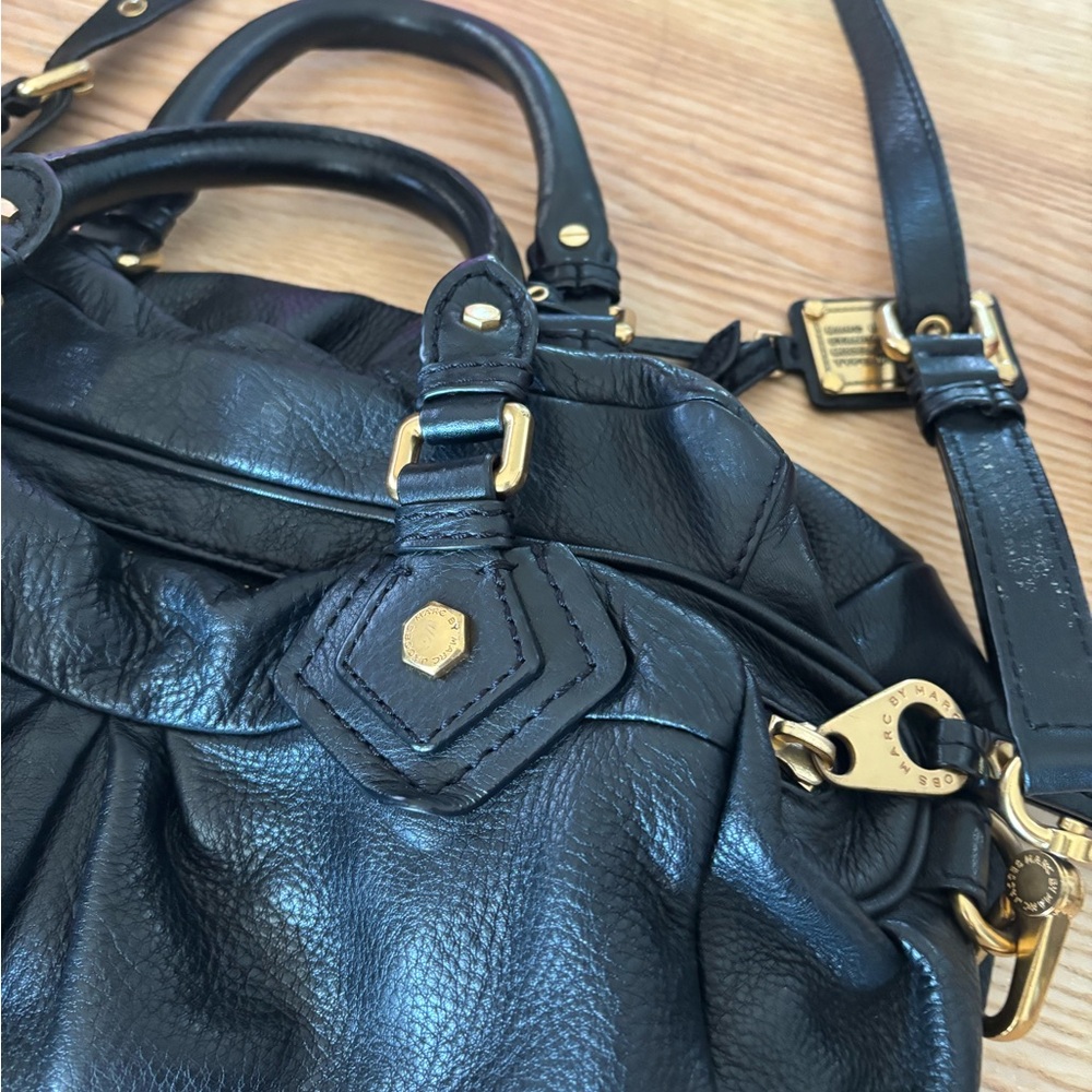 Marc by Marc Jacobs Black Leather Tote with Gold Accents